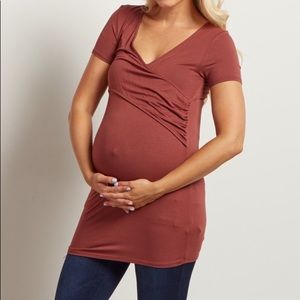 Rust Cross Front Short Sleeve Nursing Top